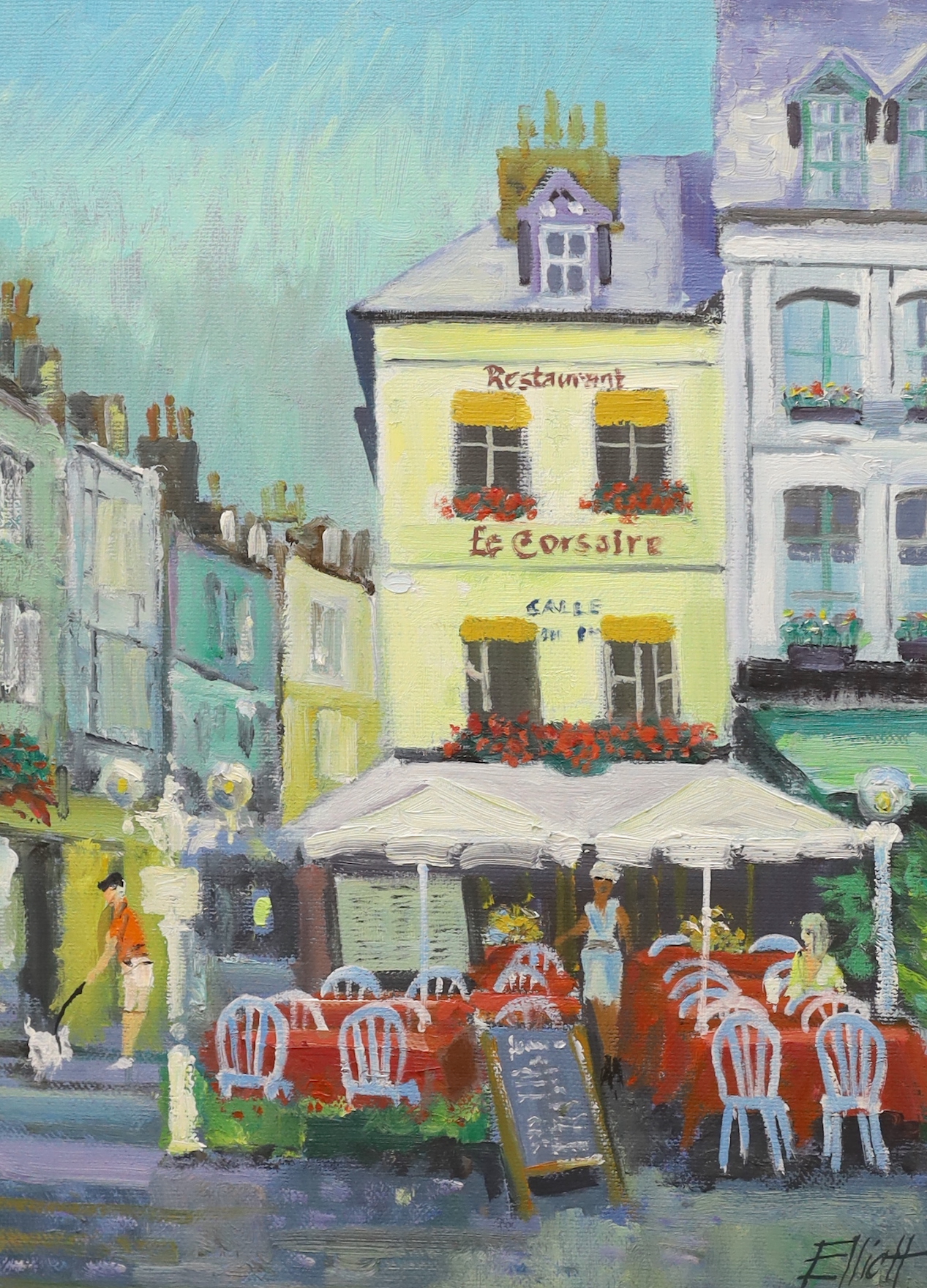 Robin Alexander Elliott (b.1936), oil on canvas, ‘Place St. Catherine, Honfleur, France’, signed, inscribed verso, 39 x 29cm